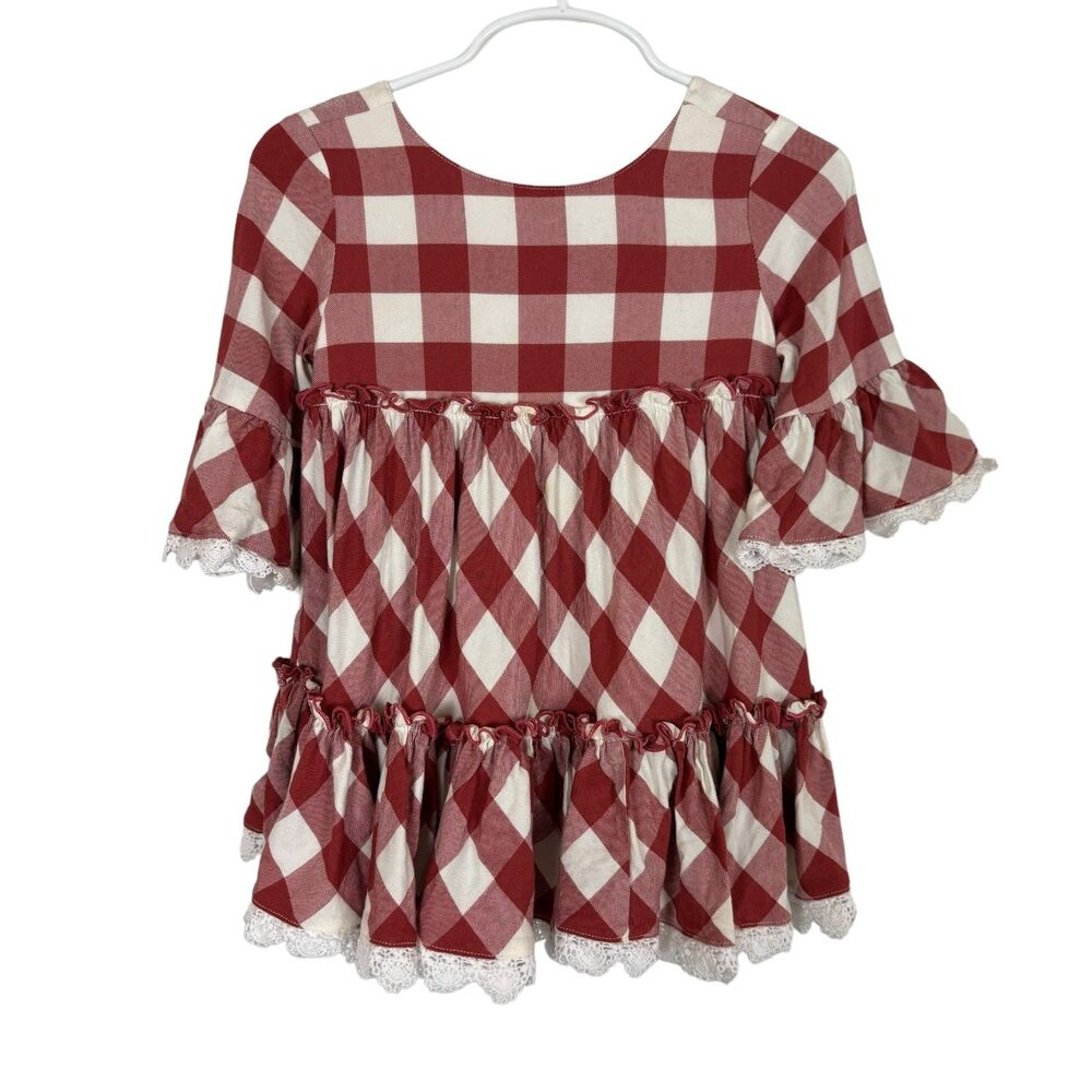 Matilda Jane White Red Checkered Peasant Dress Girls Size 2